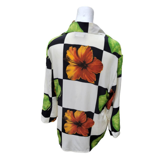 Silk Club Collection Vintage Geometric Leaf Printed Button Down Blouse Size S - Picture 6 of 10